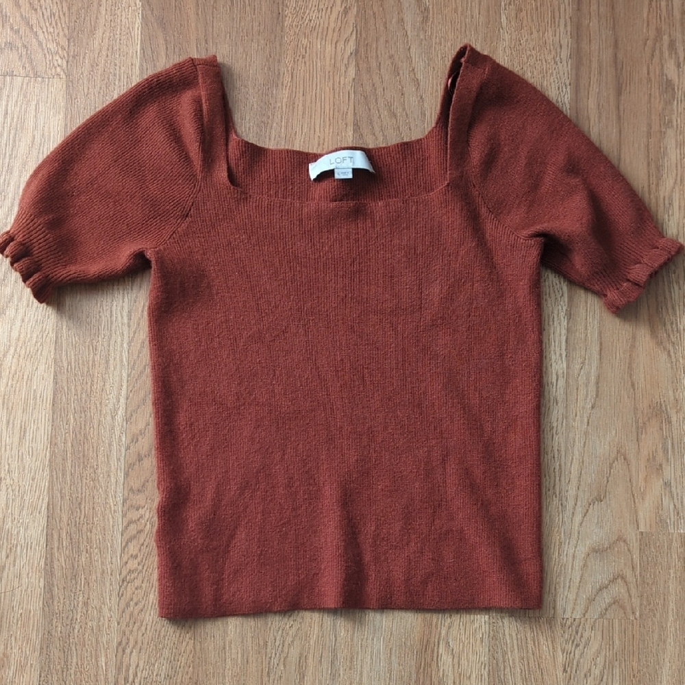 LOFT Rust Square-Neck Short Sleeve Sweater